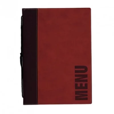 SECURIT Prot&egrave;ge-menus contemporain  rouge fonc&eacute; - Format A4 - - Cuir