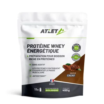 ATLET NUTRITION Proteine energetique cacao biologique 450g boisson de revcuperation