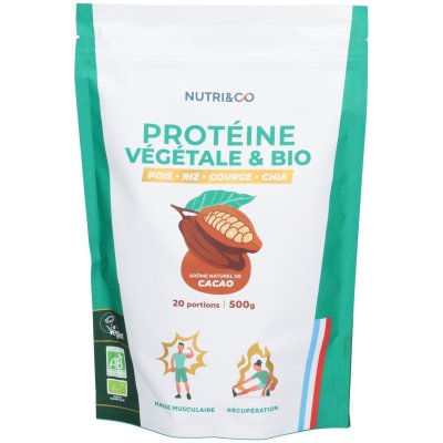 NUTRI&CO Prot&eacute;ine V&eacute;g&eacute;tale Bio 500g 4 Sources de Prot&eacute;ines Go&ucirc;t Cacao Vegan 
