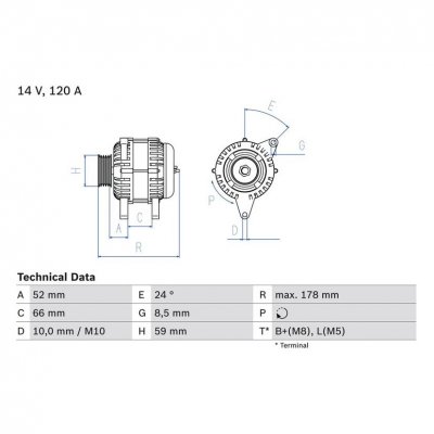 BOSCH PULSAR PSR10116 Alternateur Courant de charge de l'alternateur: 120A Volt: 14V