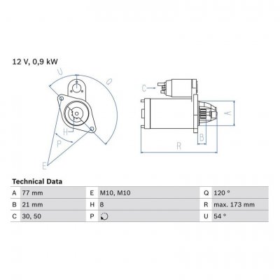 BOSCH PULSAR PSR20058 D&eacute;marreur Performance du d&eacute;marreur: 09kW Volt: 12V Nbr. dents: 8