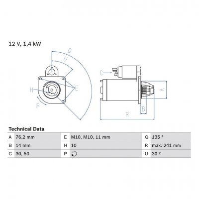 BOSCH PULSAR PSR20328 D&eacute;marreur Performance du d&eacute;marreur: 14kW Volt: 12V Nbr. dents: 10