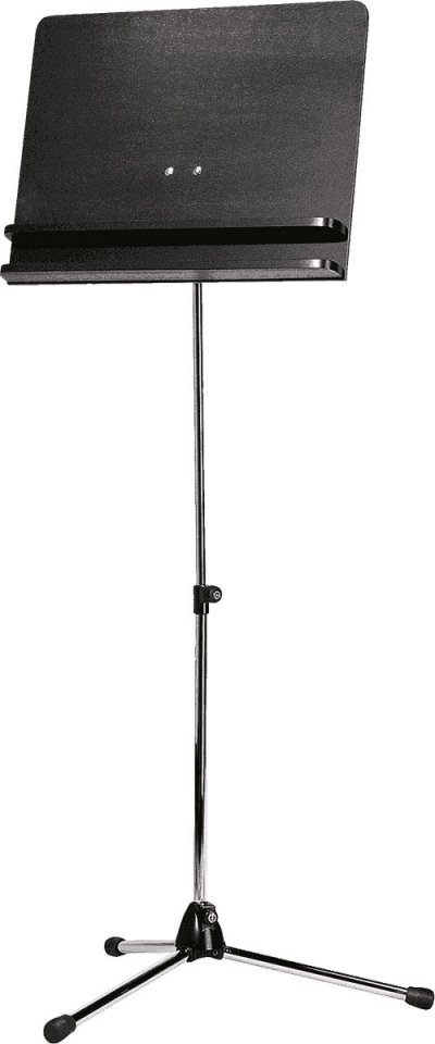 K&M Pupitre d'orchestre chrom&eacute; plateau bois noir deux tablettes
