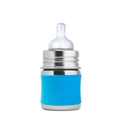 PURA  - Biberon &eacute;volutif en inox - 150 ml - T&eacute;tine - Bleu