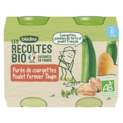 BLEDINA Pur&eacute;e de courgettes, poulet fermier, thym, d&egrave;s 6 mois, bio