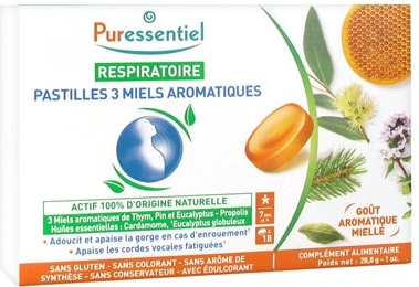 PURESSENTIEL  Repiratoire Pastilles Aux 3 Miels Aromatiques Boite de 18