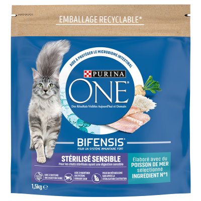 PURINA ONE  Chat St&eacute;rilis&eacute; Sensible poisson de mer - 1,5 kg