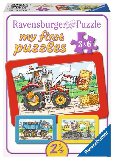 RAVENSBURGER Puzzle 3 x 6 pi&egrave;ces Mes premiers puzzles Excavateur, Tracteur et Camion
