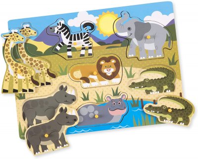 MELISSA & DOUG Puzzle en bois &agrave; boutons 7 pi&egrave;ces Safari Melissa & Doug