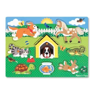 MELISSA & DOUG Puzzle en bois &agrave; boutons 8 pi&egrave;ces Animaux domestiques Melissa & Doug