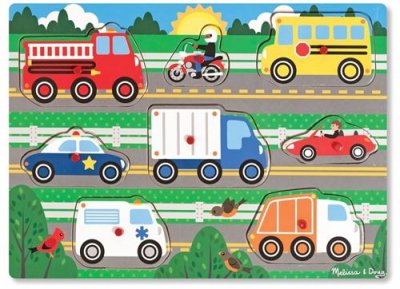 MELISSA & DOUG Puzzle en bois &agrave; boutons 8 pi&egrave;ces V&eacute;hicules Melissa & Doug