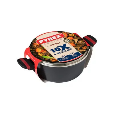PYREX  Optima - Faitout 24 cm 4,1 L Noir avec couvercle verre