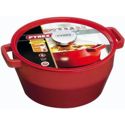 PYREX , SlowCook Cocotte ronde rouge 24 cm en fonte