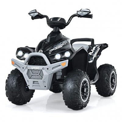 COSTWAY Quad &eacute;lectrique 12V Musique Lumi&egrave;res LED Noir 3-8 ans