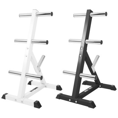 GORILLA SPORTS Rack de rangement pour poids Olympiques 4 niveaux 50/51mm blanc