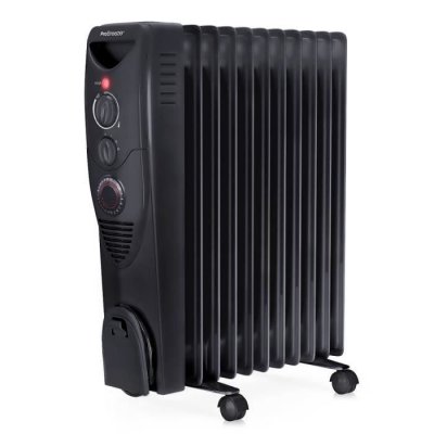 PRO BREEZE Radiateur &agrave; bain d'huile 2500 W, 11 colonnes, Minuterie, 3 r&eacute;glages de chaleur, Thermostat - Noir