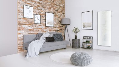 CARRERA Radiateur &agrave; inertie vertical bomb&eacute; en fonte et verre blanc - 1500W