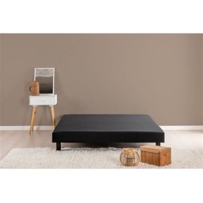 Rakenne sommier tapissier a lattes 140 x 190 cm - bois massif noir + pieds