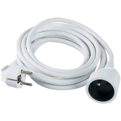 DHOME Rallonge &eacute;lectrique blanche 2P+T - C&acirc;ble 3G1,5 mm&sup2; - 3 m - 