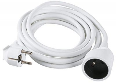 DHOME Rallonge &eacute;lectrique blanche 2P+T - C&acirc;ble 3G1,5 mm&sup2; - 5 m - 