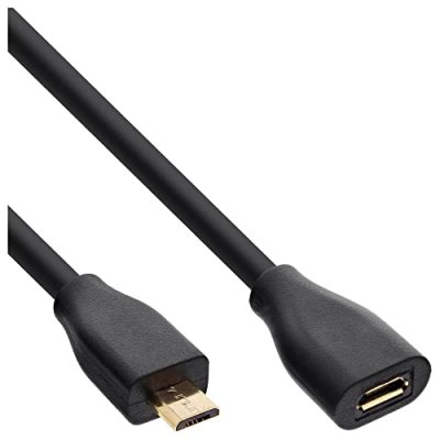 INLINE Rallonge &reg; micro-usb, usb 2.0 micro-b m / f, noir / or, 1,5 m