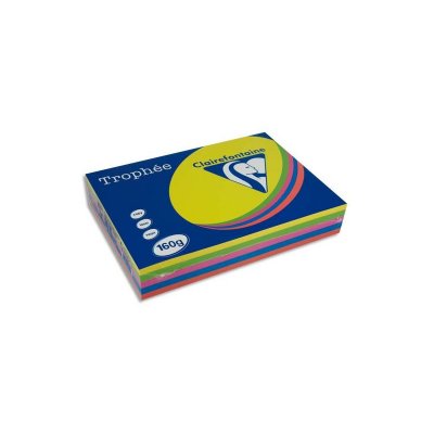 CLAIREFONTAINE Ramette 5x50F papier Troph&eacute;e 160g A4 assortis intense.