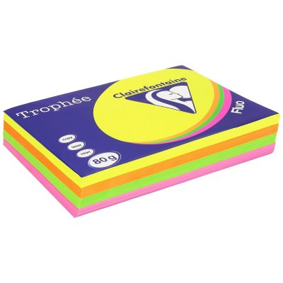 CLAIREFONTAINE Ramette a3 papier fluo assortis 80g 4 x 125 feuilles 1709c