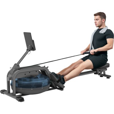 SPORTNOW Rameur &agrave; eau rameur pliable 6 niveaux de r&eacute;sistance &eacute;cran LCD multifonction support tablette noir