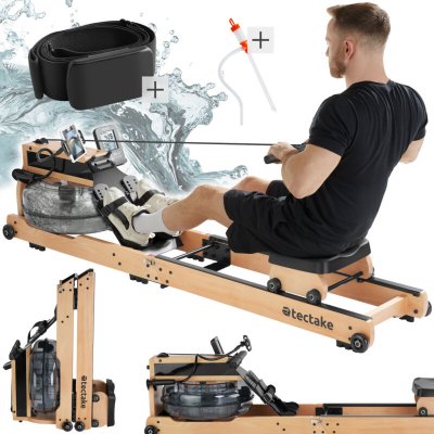 TECTAKE Rameur en bois pliable avec bluetooth et 6 niveaux de difficult&eacute;