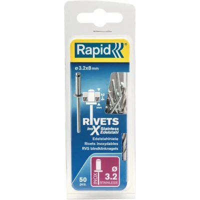 RAPID  - Rivets inox &Oslash;3.2 x 8mm - Boite 50 + for&ecirc;t