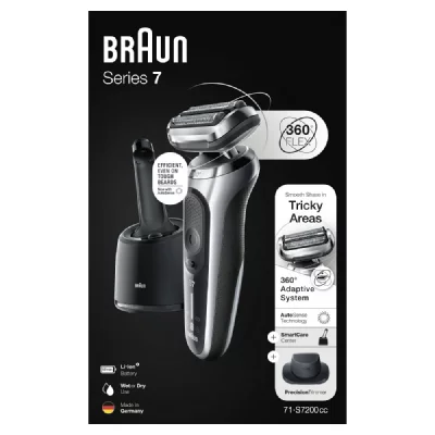 BRAUN Rasoir &Eacute;lectrique  Series 7 71-S7200cc - Avec Tondeuse De Pr&eacute;cision & Centre SmartCare - Argent 