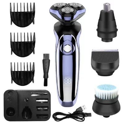  Rasoir &eacute;lectrique FK-8600 HATTEKER Tondeuse Cheveux Longs, T&ecirc;te Rasage Rotative 4-en-1