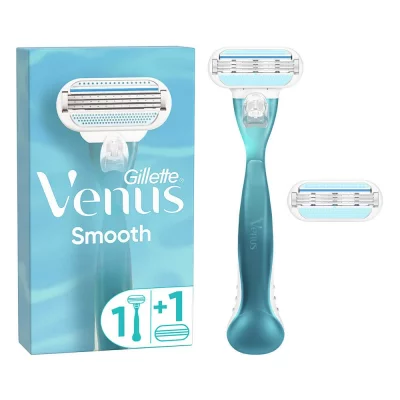 GILLETTE Rasoir f&eacute;minin  Venus Smooth avec 2 t&ecirc;tes de remplacement