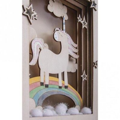 RAYHER  62851505 Kit bois cadre &agrave; motif 3D Licorne, FSC 100%, nature