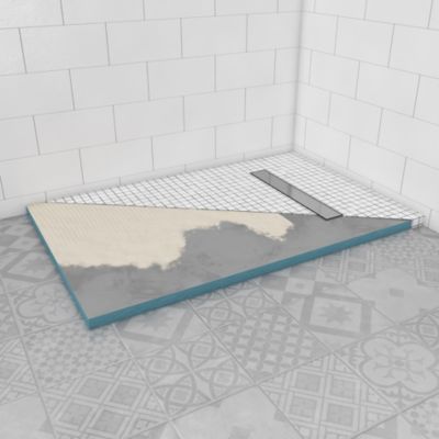 AURLANE Receveur &agrave; carreler plat &agrave; &eacute;coulement lin&eacute;aire - Gris - L140xl90cm