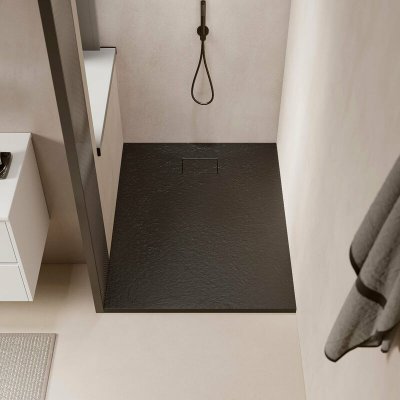 STANO. Receveur de douche 80 x 100 cm extra plat PIATTO en SoliCast&reg; surface ardois&eacute;e noir
