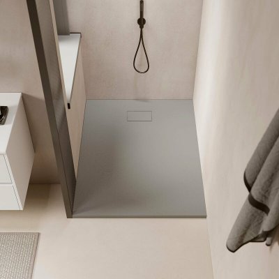 STANO. Receveur de douche 80 x 120 cm extra plat PIATTO en SoliCast&reg; surface ardois&eacute;e gris