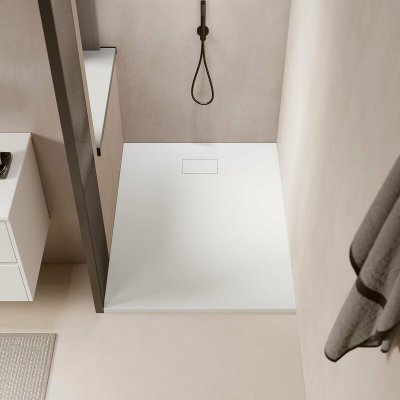 STANO. Receveur de douche 80 x 140 cm extra plat PIATTO en SoliCast&reg; surface ardois&eacute;e blanc