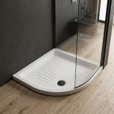 KIAMAMI VALENTINA Receveur De Douche 90 Cm Angulaire Semi-Circulaire En C&eacute;ramique Topazio
