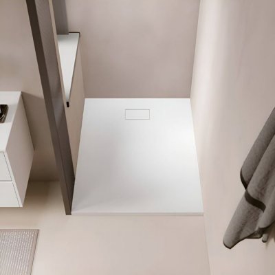 STANO Receveur de douche 90 x 130 cm extra plat PIATTO en SoliCast&reg; surface ardois&eacute;e blanc