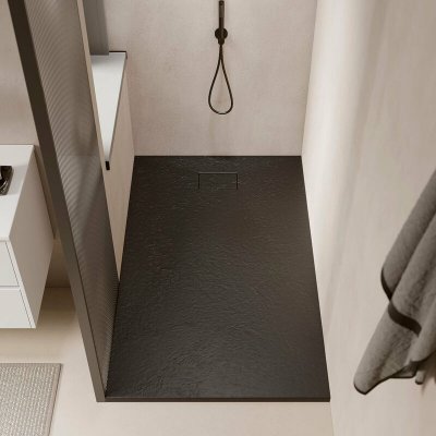 STANO. Receveur de douche 90 x 170 cm extra plat PIATTO en SoliCast&reg; surface ardois&eacute;e noir