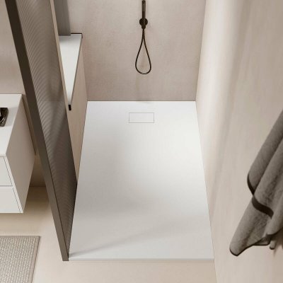 STANO. Receveur de douche 90 x 180 cm extra plat PIATTO en SoliCast&reg; surface ardois&eacute;e blanc