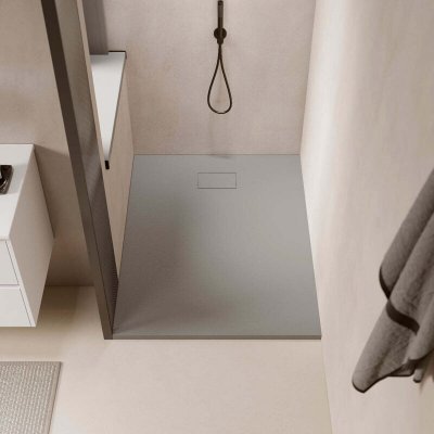 STANO. Receveur de douche 90 x 180 cm extra plat PIATTO en SoliCast&reg; surface ardois&eacute;e gris