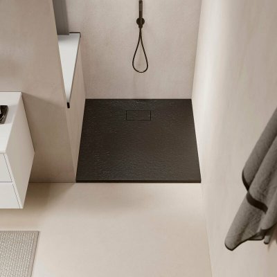 STANO. Receveur de douche 90 x 90 cm extra plat PIATTO en SoliCast&reg; surface ardois&eacute;e noir