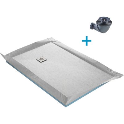 U TILE Receveur de douche &agrave; carreler standard + siphon 360&deg; + natte &eacute;tanche - 120 x 90 x 4 cm