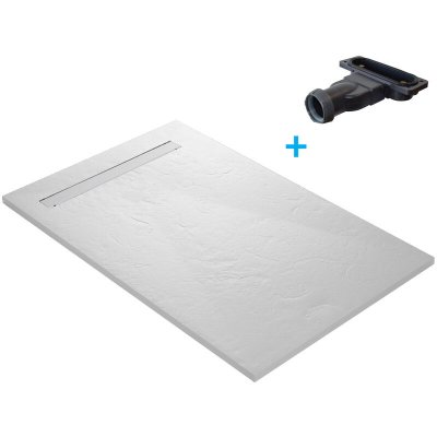 U TILE Receveur de douche caniveau 120 x 90 cm en r&eacute;sine finition ardoise - blanc RC12090SLATE-9010-LINE
