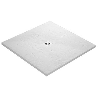 U TILE Receveur de douche en r&eacute;sine imitation ardoise 90 x 90 cm blanc + natte &eacute;tanche + siphon 360&deg;