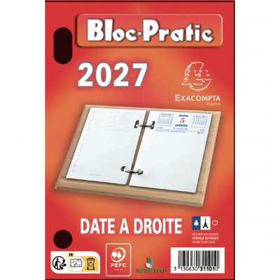EXACOMPTA Recharge bloc &eacute;ph&eacute;m&eacute;ride  Bloc-Pratic - Date &agrave; droite -