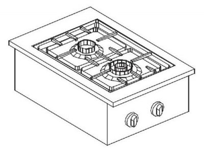  R&eacute;chaud &agrave; Gaz Drop-In - 2 Feux 3,5 kW - - nvt. - 400x600x270mm