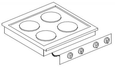 R&eacute;chaud Electrique Drop-In - 4 Plaques - - nvt. - 600x600x260mm